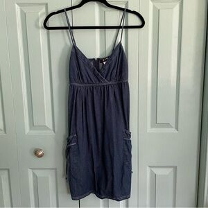 JFW Y2K‎ Babydoll Denim Dress Juniors 5/6 V-Neck Spaghetti Strap Knee Length